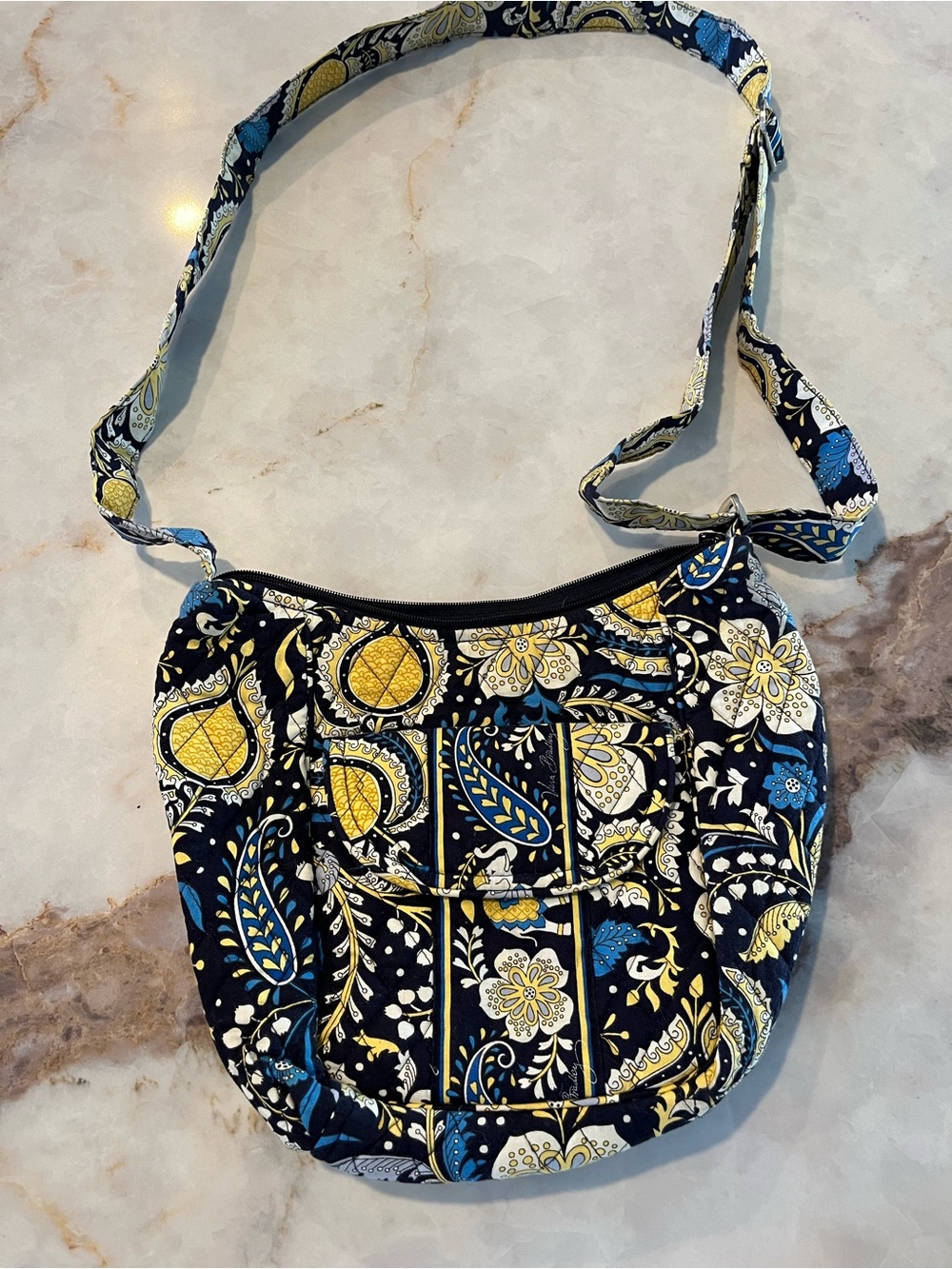 Vera Bradley Navy, Yellow & Blue Quilted Crossbody Bag